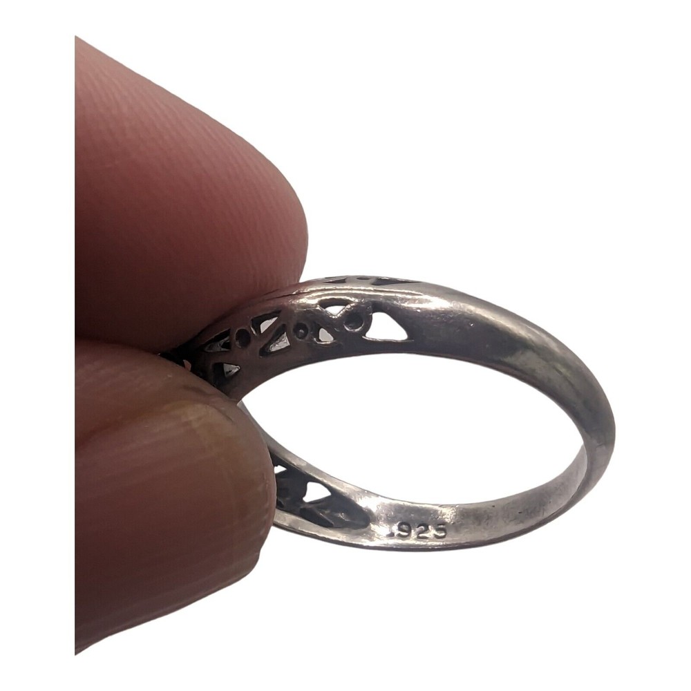 Art Deco Style Sterling Silver  Cubic Zirconia Solitaire Filigree Ring Size 6.75 - Picture 10 of 11